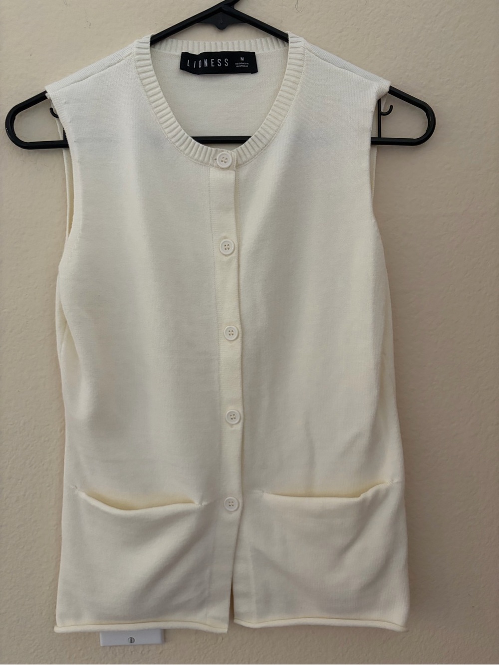 Lioness Ivory Sleeveless Button Cardigan
